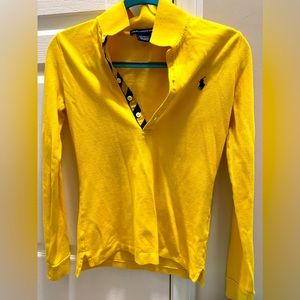 Ralph Lauren Yellow Long Sleeve Polo Tee with Navy Logo
